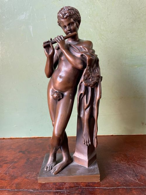 Late C19th French Bronze ‘Grand Tour’ Souvenir Study , After the Antique, “ Faun with Pipes “ by Ferdinand Barbedienne Foundry .