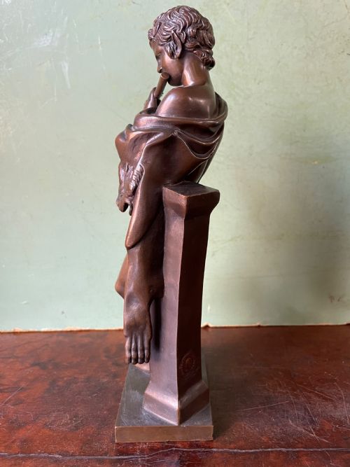 fig 1. Late C19th French bronze ‘Grand Tour’ souvenir study , after the antique, “ Faun with Pipes “ by Ferdinand Barbedienne foundry .