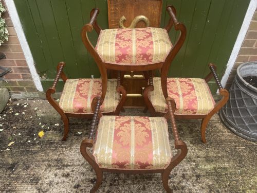 RARE SET OF 4 EARLY C19TH MAHOGANY FRAMED DRESSING STOOLS OR WINDOW SEATS - ADDITIONAL PHOTO 1