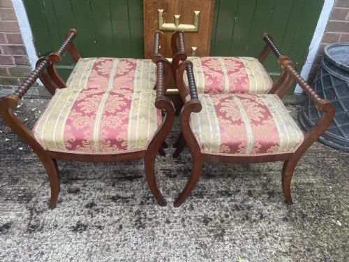 RARE SET OF 4 EARLY C19TH MAHOGANY FRAMED DRESSING STOOLS OR WINDOW SEATS - ADDITIONAL PHOTO 18