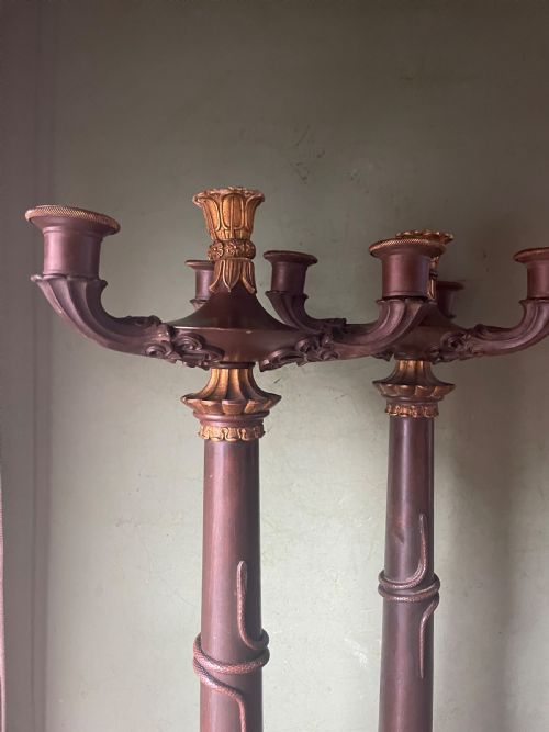 IMPRESSIVE LARGE SCALE PAIR OF EARLY C19TH FRENCH RESTAURATION PERIOD BRONZE AND ORMOLU CANDELABRAS - ADDITIONAL PHOTO 3