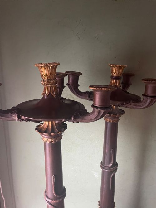 IMPRESSIVE LARGE SCALE PAIR OF EARLY C19TH FRENCH RESTAURATION PERIOD BRONZE AND ORMOLU CANDELABRAS - ADDITIONAL PHOTO 8