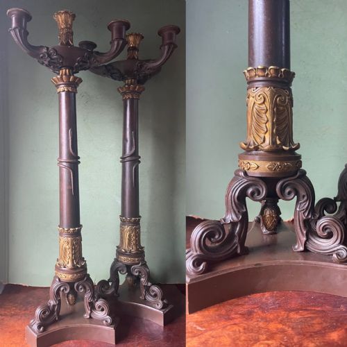 IMPRESSIVE LARGE SCALE PAIR OF EARLY C19TH FRENCH RESTAURATION PERIOD BRONZE AND ORMOLU CANDELABRAS - ADDITIONAL PHOTO 9