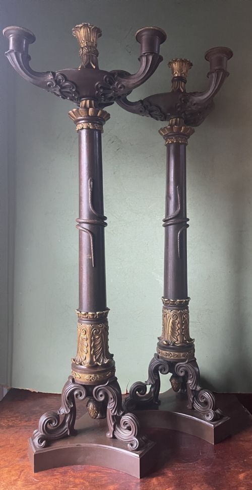 IMPRESSIVE LARGE SCALE PAIR OF EARLY C19TH FRENCH RESTAURATION PERIOD BRONZE AND ORMOLU CANDELABRAS - ADDITIONAL PHOTO 10