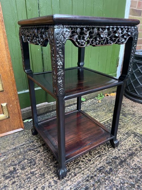 LATE C19TH CHINESE QING DYNASTY CARVED HARDWOOD SQUARE 2TIER TABLE - ADDITIONAL PHOTO 1
