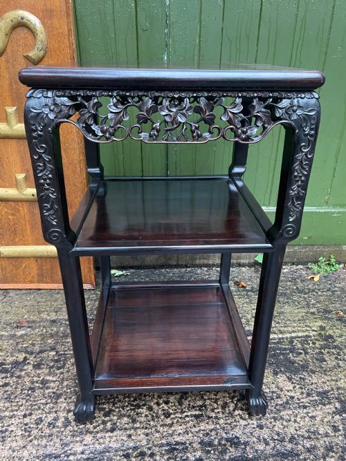 LATE C19TH CHINESE QING DYNASTY CARVED HARDWOOD SQUARE 2TIER TABLE - ADDITIONAL PHOTO 2