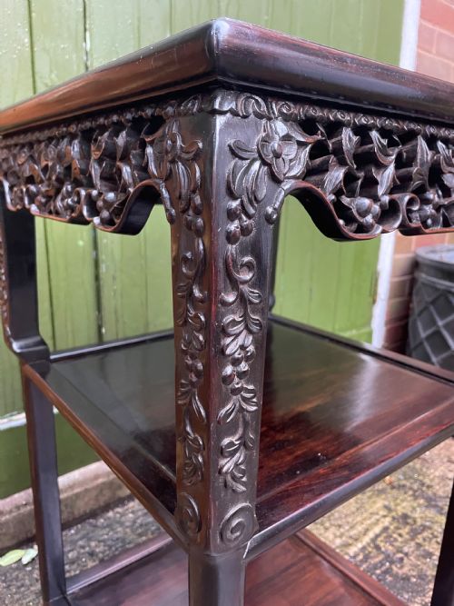 LATE C19TH CHINESE QING DYNASTY CARVED HARDWOOD SQUARE 2TIER TABLE - ADDITIONAL PHOTO 3