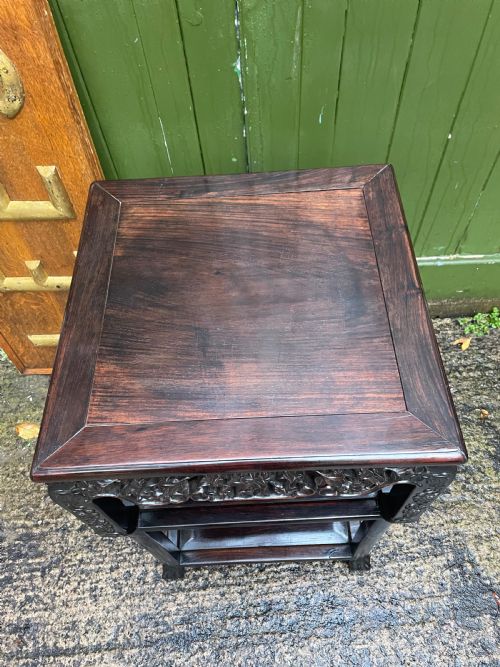 LATE C19TH CHINESE QING DYNASTY CARVED HARDWOOD SQUARE 2TIER TABLE - ADDITIONAL PHOTO 6