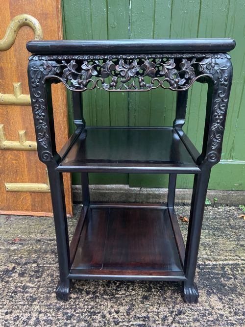 LATE C19TH CHINESE QING DYNASTY CARVED HARDWOOD SQUARE 2TIER TABLE - ADDITIONAL PHOTO 11