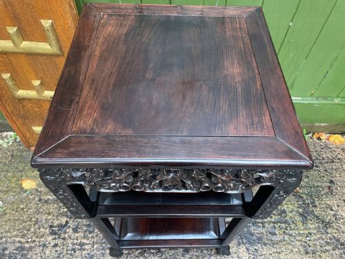 LATE C19TH CHINESE QING DYNASTY CARVED HARDWOOD SQUARE 2TIER TABLE - ADDITIONAL PHOTO 12