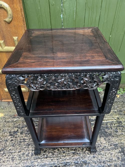 LATE C19TH CHINESE QING DYNASTY CARVED HARDWOOD SQUARE 2TIER TABLE - ADDITIONAL PHOTO 13