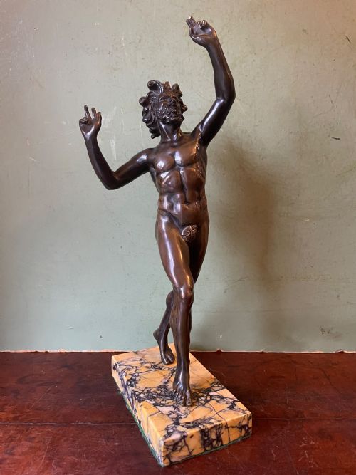 Early C19th Italian ‘Grand Tour’ Souvenir Bronze Reduction, After the Antique, of  “The Dancing Faun of Pompeii” .
