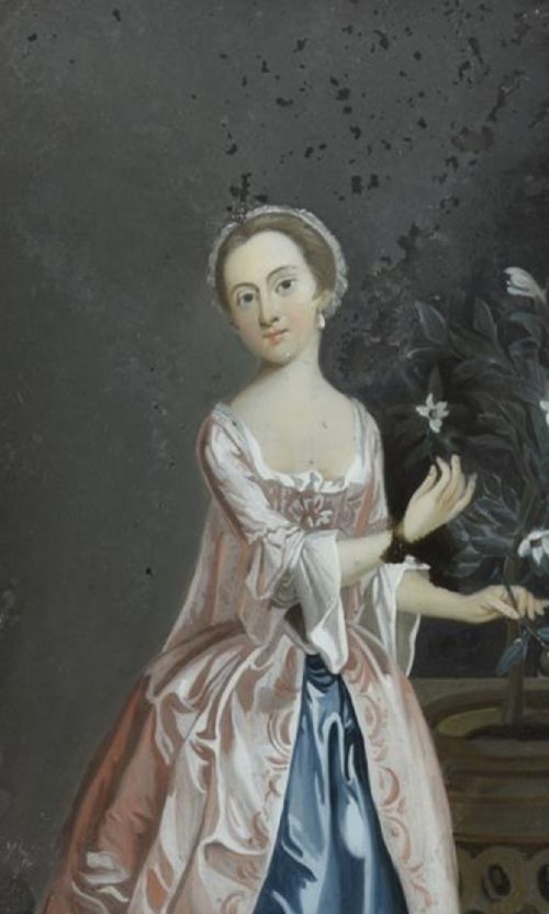 fig 2. Fine and rare pair of late C18th George III period reverse-painted glass portrait pictures of aristocratic ladies, probably Chinese Export.
