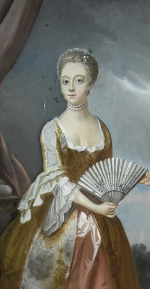fig 3. Fine and rare pair of late C18th George III period reverse-painted glass portrait pictures of aristocratic ladies, probably Chinese Export.