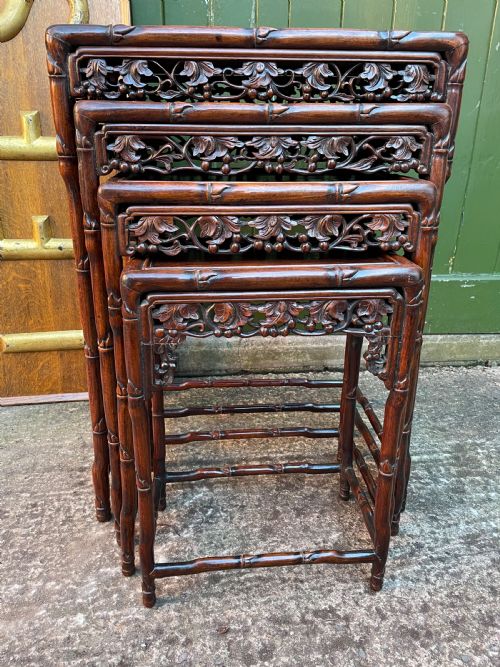 Superior Quality Late C19th Chinese Qing Dynasty Carved Hardwood Quartetto or Nest of Tables.