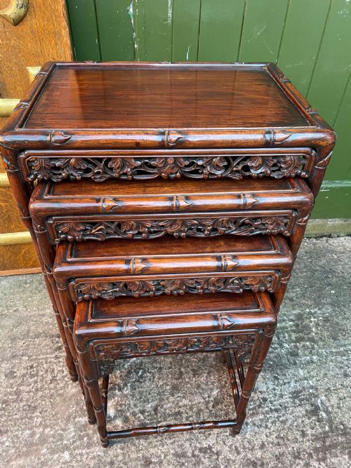 fig 1. Superior quality late C19th Chinese Qing Dynasty carved hardwood quartetto or nest of tables.