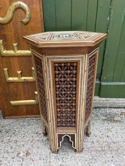 Late C19th / Early C20th Syrian Hexagonal Bone-inlaid Table .