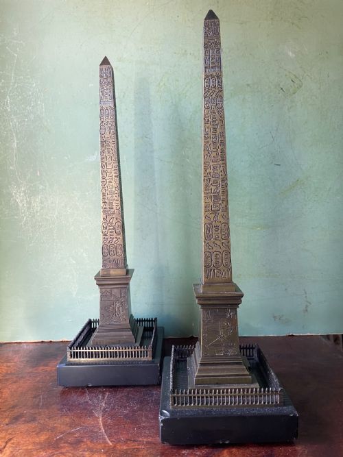 fig 1. Pair of C19th French ‘Grand Tour’ souvenir bronze reductions of the Luxor obelisk.