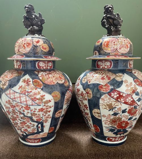 Pair of Late C19th ‘Japanese Imari’  Style Early C18th Design Porcelain Vases by Samson of Paris .