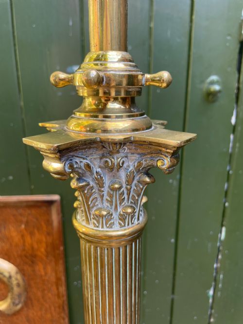 fig 1. Scarce pair of high quality late C19th/ early C20th brass neo-classical style corinthian column telescopic standard lamps.