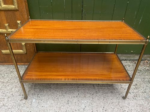 EARLY C20TH BRASSFRAMED RECTANGULAR 2TIER SATINWOOD LOW ETAGERE TABLE