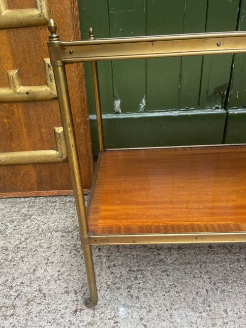 EARLY C20TH BRASSFRAMED RECTANGULAR 2TIER SATINWOOD LOW ETAGERE TABLE - ADDITIONAL PHOTO 3