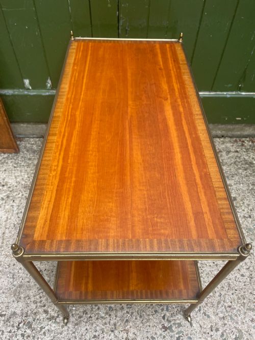 EARLY C20TH BRASSFRAMED RECTANGULAR 2TIER SATINWOOD LOW ETAGERE TABLE - ADDITIONAL PHOTO 4