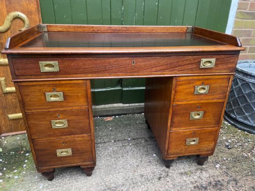 C19th Mahogany Naval or Military Campaign Pedestal Desk .