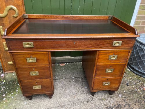 fig 1. C19th mahogany naval or military campaign pedestal desk .
