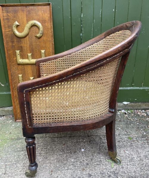EARLY C19TH REGENCY PERIOD SIMULATED OR FAUX ROSEWOOD FRAMED BERGERE LIBRARY ARMCHAIR - ADDITIONAL PHOTO 6