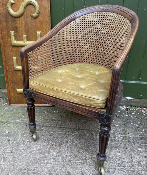 EARLY C19TH REGENCY PERIOD SIMULATED OR FAUX ROSEWOOD FRAMED BERGERE LIBRARY ARMCHAIR - ADDITIONAL PHOTO 7