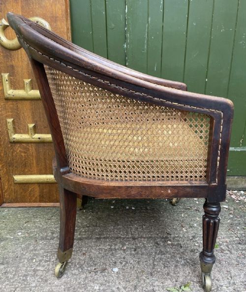EARLY C19TH REGENCY PERIOD SIMULATED OR FAUX ROSEWOOD FRAMED BERGERE LIBRARY ARMCHAIR - ADDITIONAL PHOTO 9