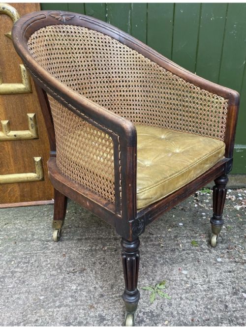 EARLY C19TH REGENCY PERIOD SIMULATED OR FAUX ROSEWOOD FRAMED BERGERE LIBRARY ARMCHAIR - ADDITIONAL PHOTO 10