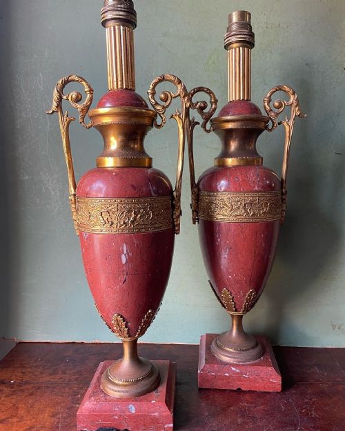 PAIR OF C19TH FRENCH ORMOLUMOUNTED ROUGE MARBLE LAMPS - ADDITIONAL PHOTO 7