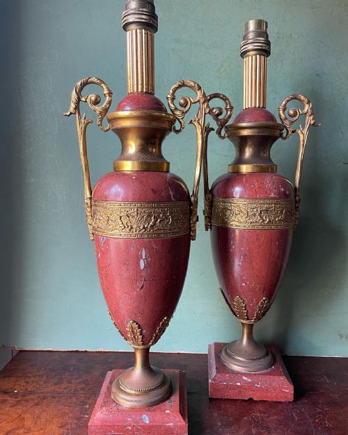 PAIR OF C19TH FRENCH ORMOLUMOUNTED ROUGE MARBLE LAMPS - ADDITIONAL PHOTO 10