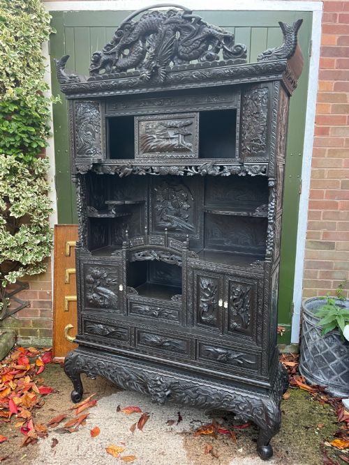EARLY C20TH JAPANESE TAISHO ERA CARVED AND EBONISED SHODANA OR DISPLAY CABINET ON STAND - ADDITIONAL PHOTO 20