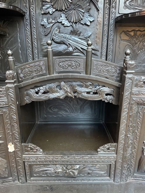 EARLY C20TH JAPANESE TAISHO ERA CARVED AND EBONISED SHODANA OR DISPLAY CABINET ON STAND - ADDITIONAL PHOTO 21