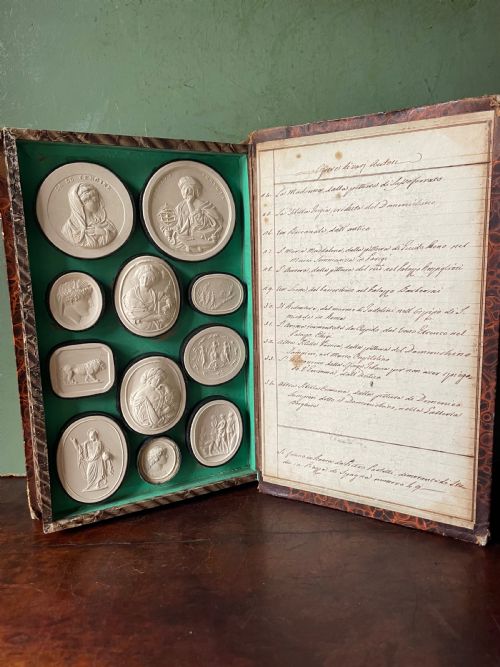 fig 1. Mid C19th Italian ‘Grand Tour’ souvenir double-sided faux book containing a selection of various plaster intaglios by Paoletti.