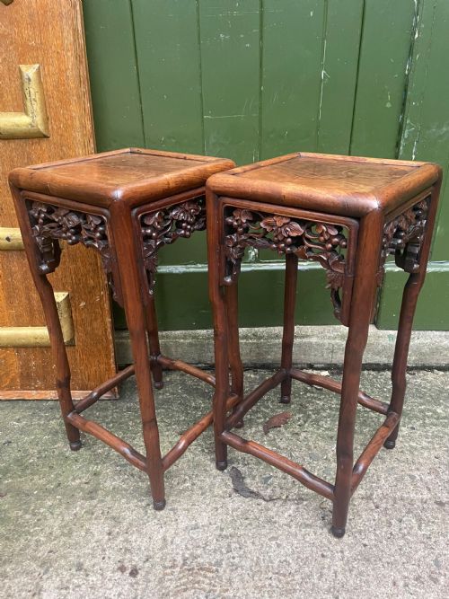 PAIR OF LATE C19TH EARLY C20TH CHINESE QING DYNASTY CARVED HUALI HARDWOOD END TABLES - ADDITIONAL PHOTO 2