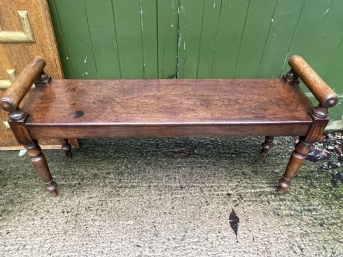 fig 1. Early C19th Regency period mahogany hall bench or seat with cylindrical roll-end supports.