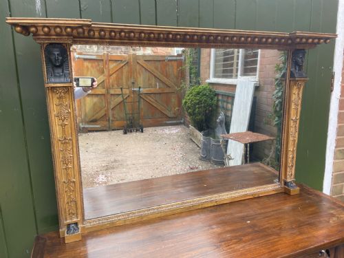 A STYLISH EARLY C19TH REGENCY PERIOD GILTWOOD FRAMED OVERMANTEL MIRROR IN THE FASHIONABLE RETOUR DEGYPTE TASTE OF THE ERA - ADDITIONAL PHOTO 12