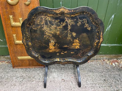 C19TH CHINOISERIE DESIGN LACQUERED PAPIERMCH TRAY TABLE - ADDITIONAL PHOTO 5