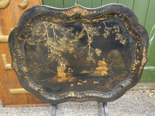 C19TH CHINOISERIE DESIGN LACQUERED PAPIERMCH TRAY TABLE - ADDITIONAL PHOTO 12