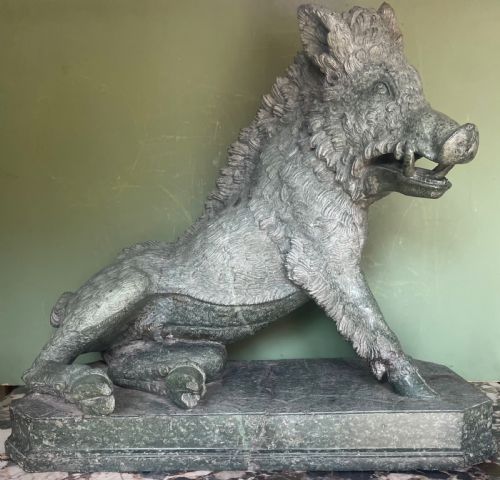 fig 1. Large scale C19th Italian ‘Grand Tour’ souvenir carved ‘prato verde’ serpentine marble sculpture reduction copy, after the antique, known as “Il Porcellino” or The Uffizi Boar.