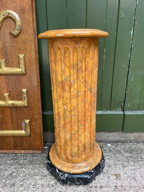 C19th Simulated Faux ‘Giallo Antico’ Simulated Marble Wooden Fluted Classical Column Sculpture Display Stand .