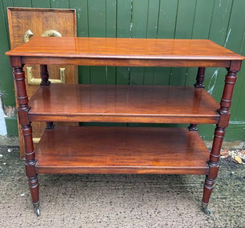 EARLY C19TH GEORGE IV PERIOD MAHOGANY 3TIER BUFFET OR SERVING TABLE OF UNUSUAL FORMAT - ADDITIONAL PHOTO 1