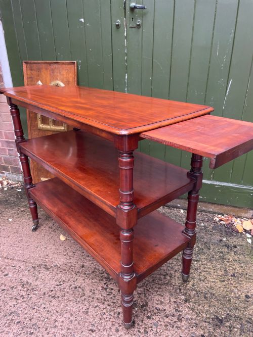 EARLY C19TH GEORGE IV PERIOD MAHOGANY 3TIER BUFFET OR SERVING TABLE OF UNUSUAL FORMAT - ADDITIONAL PHOTO 6