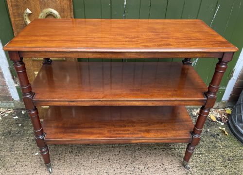 EARLY C19TH GEORGE IV PERIOD MAHOGANY 3TIER BUFFET OR SERVING TABLE OF UNUSUAL FORMAT - ADDITIONAL PHOTO 14