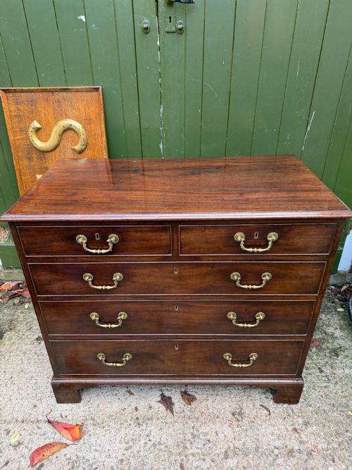 fig 1. C18th George III Chippendale period mahogany chest of drawers of small scale and proportions.
