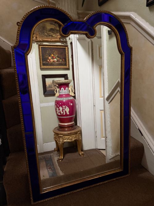 A SPECTACULAR LATE C19TH EARLY C20TH COLBALT BLUE GLASS MARGINEDGED MIRROR - ADDITIONAL PHOTO 1